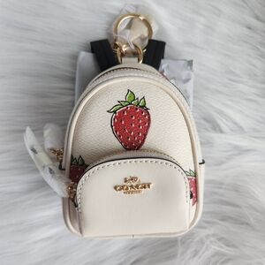 Coach Mini Backpack Keychain with Strawberry Print